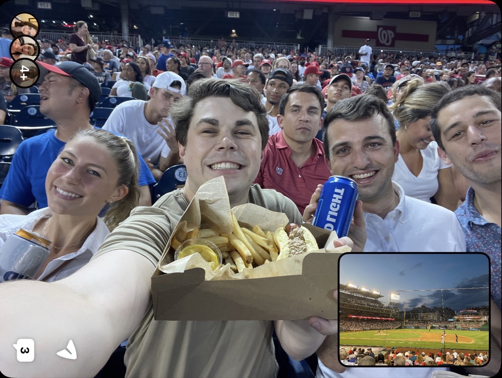 A BeReal selfie at a Washington Nationals game with friends